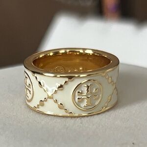 Tory Burch Gold and Cream Ring